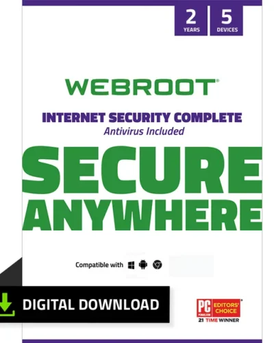Webroot Internet Security Complete with Antivirus Protection for 5 Device, 2 Year Subscription